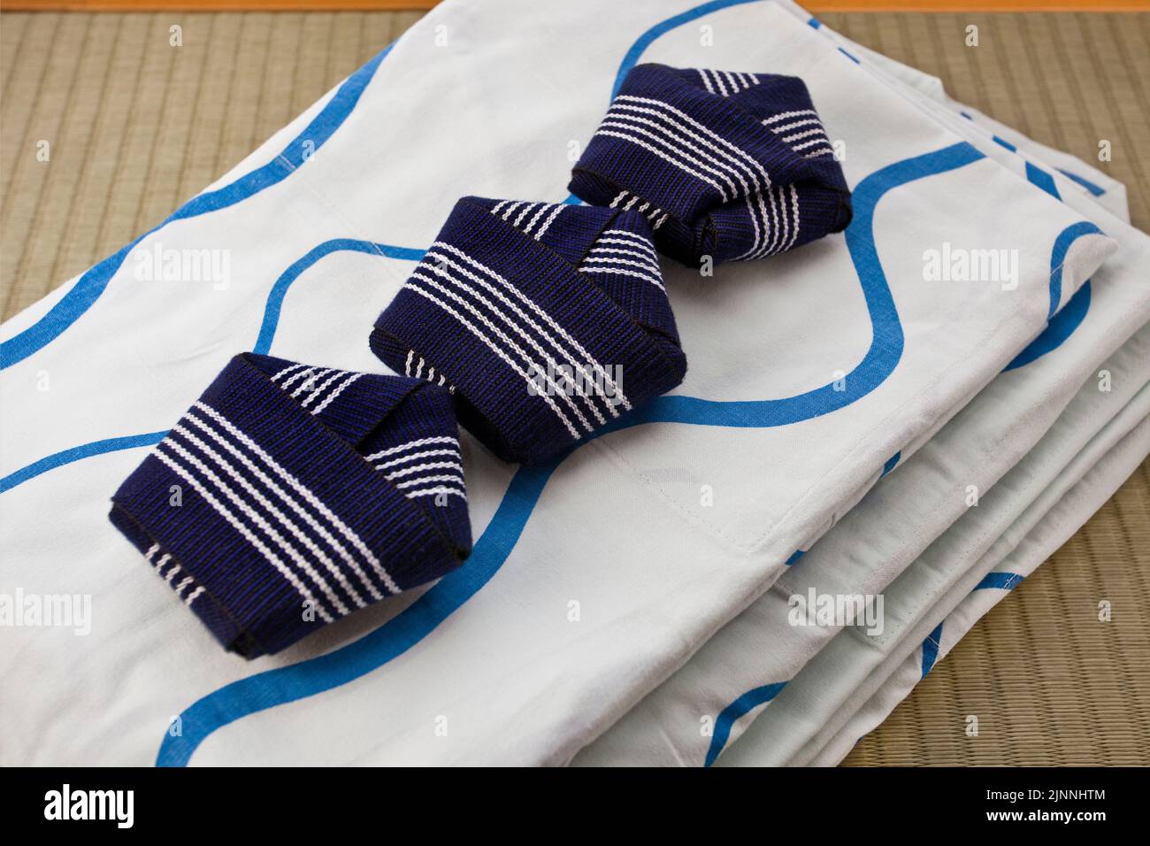 Yukata cotton casual kimono belts ryokan resort Chiba Japan Stock Photo