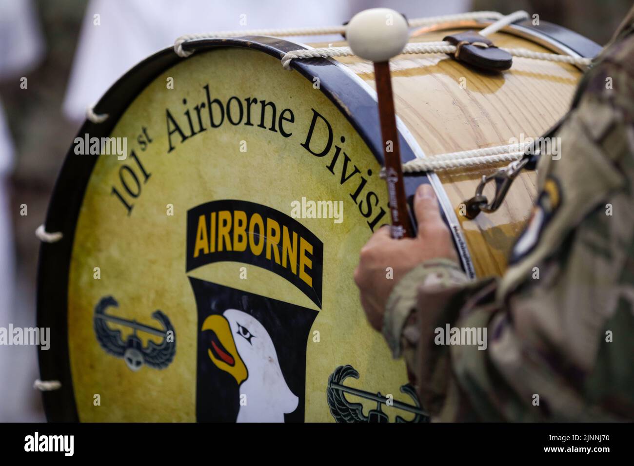 Bucharest, Romania - August 12, 2022: Shallow depth of field (selective focus) details with 101st Airborne Division Air Assault Band members performin Stock Photo