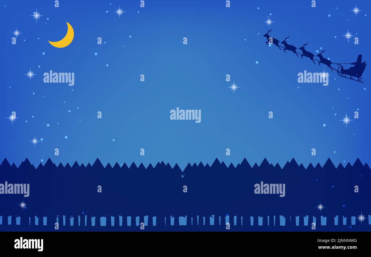 Santa Claus Flying In Reindeer Sleigh Through Starry Night Sky ...