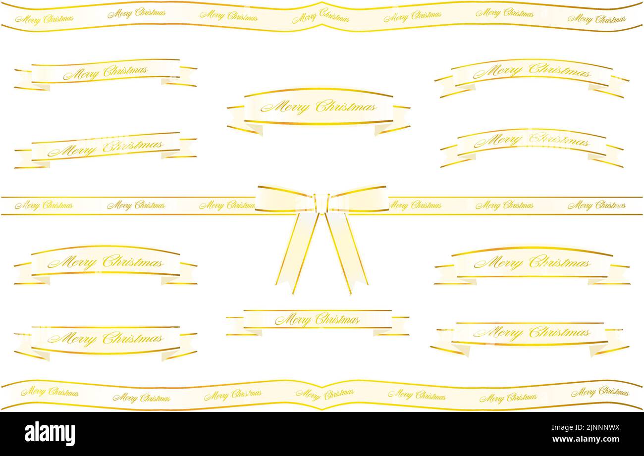 Wrapping ribbon with Merry Christmas text, white with gold lines Stock ...
