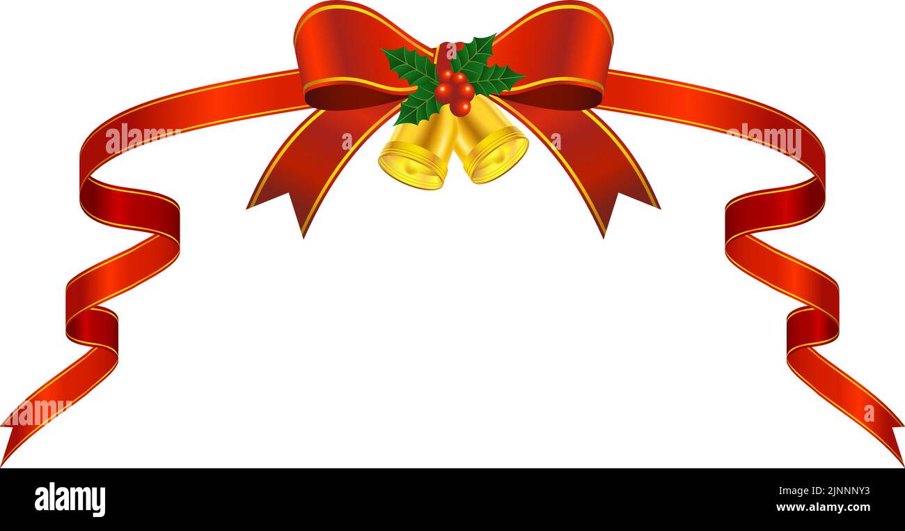 Red wrapping ribbon with Christmas bells and holly Stock Vector Image ...