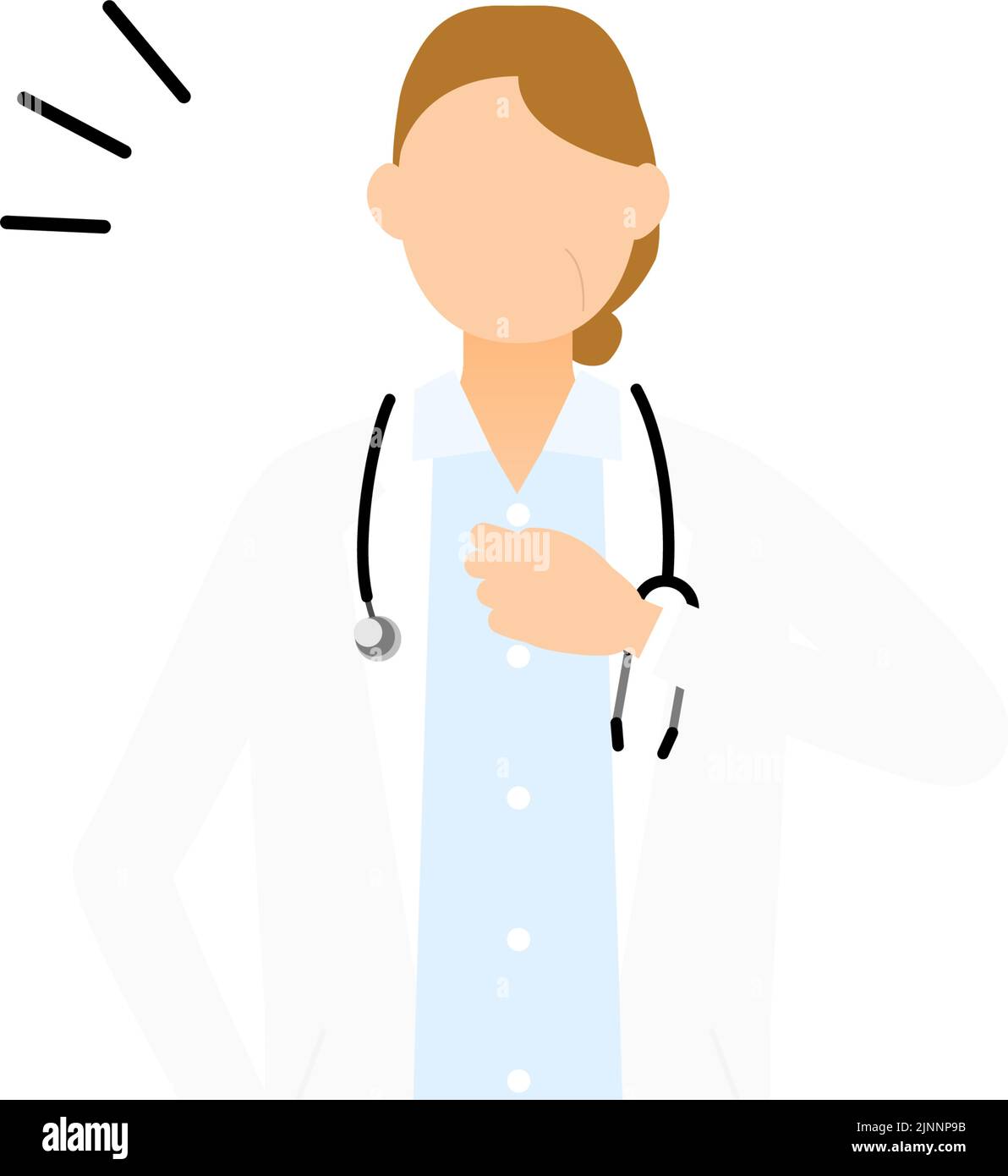 Senior female doctor in white coat clapping her chest, pose of reassurance and trust Stock Vector
