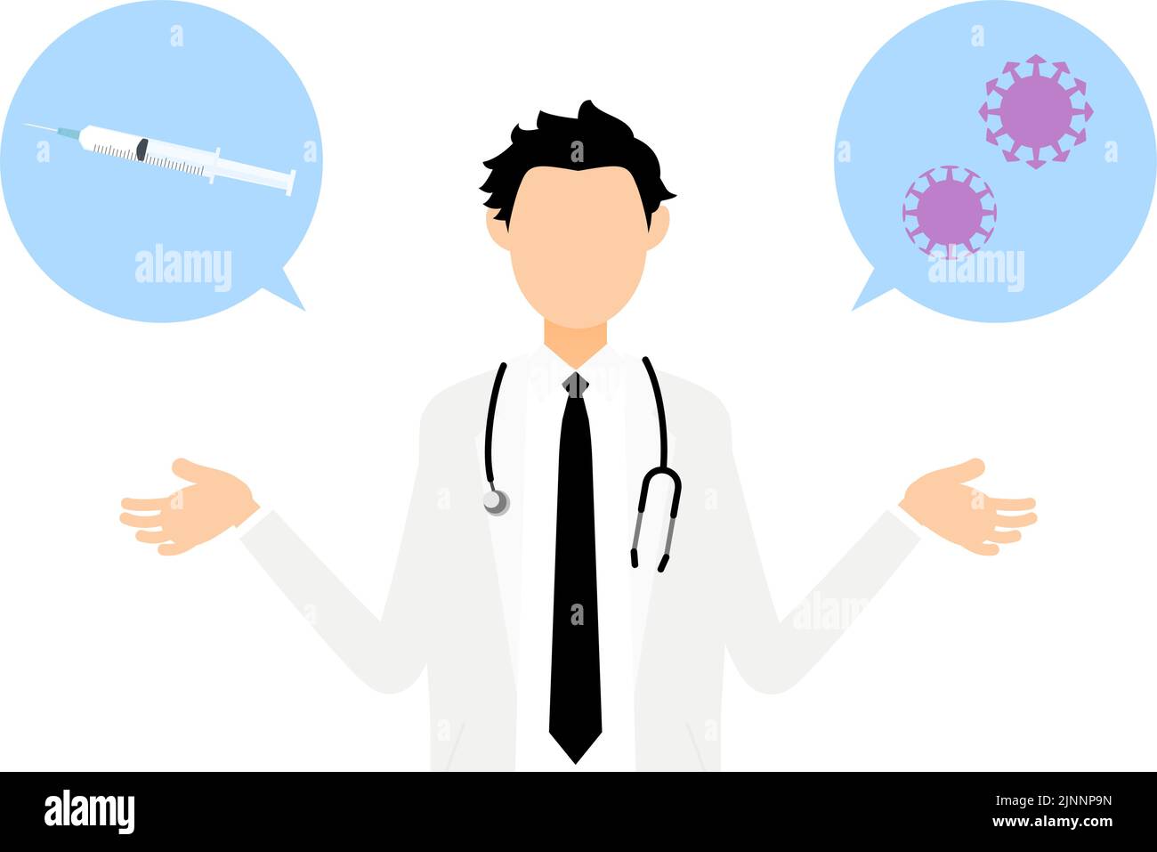 Male doctor in white coat explaining - Vaccine recommendation pose Stock Vector