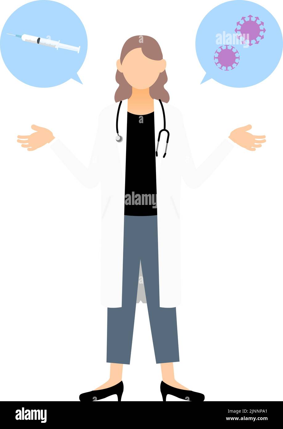 Female doctor in white coat explaining - Vaccine recommendation pose Stock Vector
