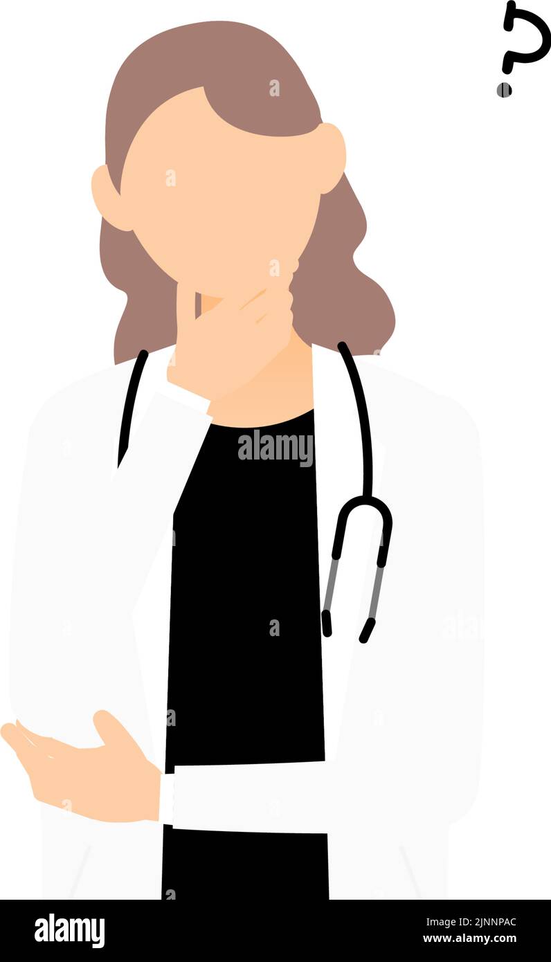 Pose of female doctor in white coat with crossed arms and questioning Stock Vector
