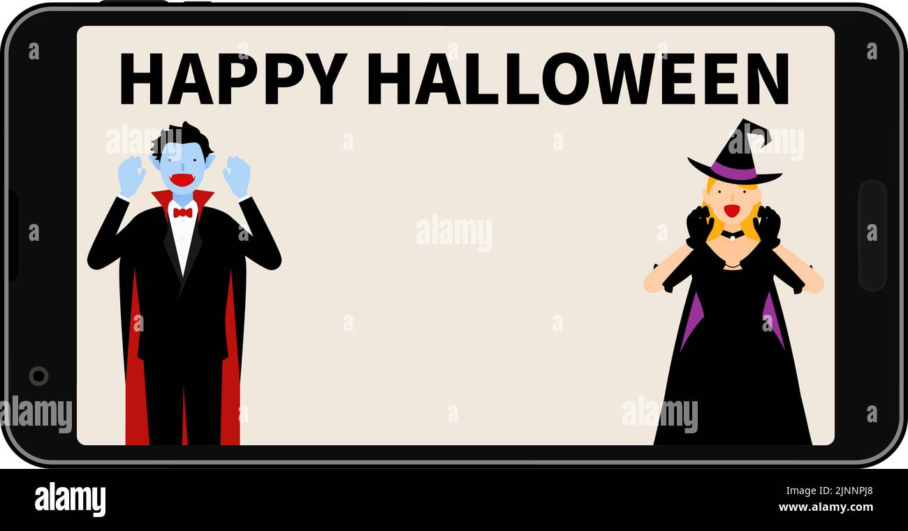 Online Halloween party on your phone, Dracula and the Witches Stock Vector