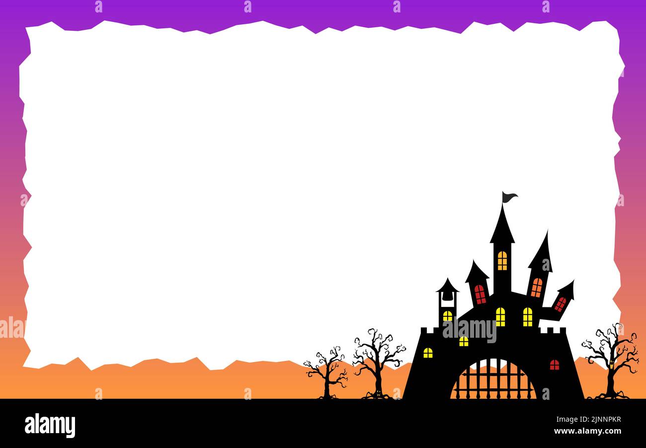 Halloween message frame, silhouette of a castle and a dead tree Stock Vector