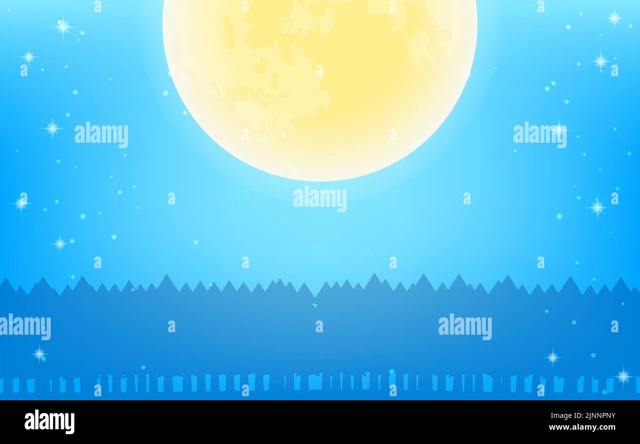 A large full moon and forest silhouette in a sparkling starry sky Stock ...