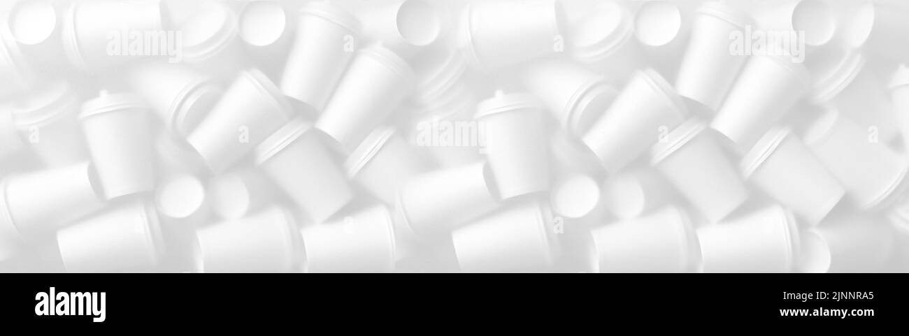 Coffee White Paper Cups abstract panoramic background Stock Photo - Alamy