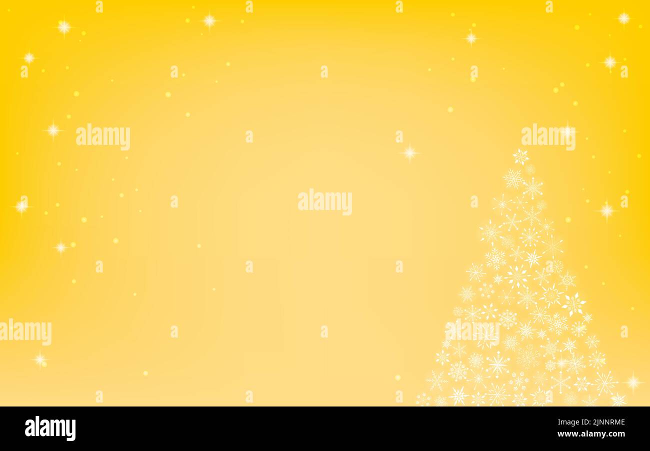 Christmas tree with glittering snowflakes, yellow background Stock ...