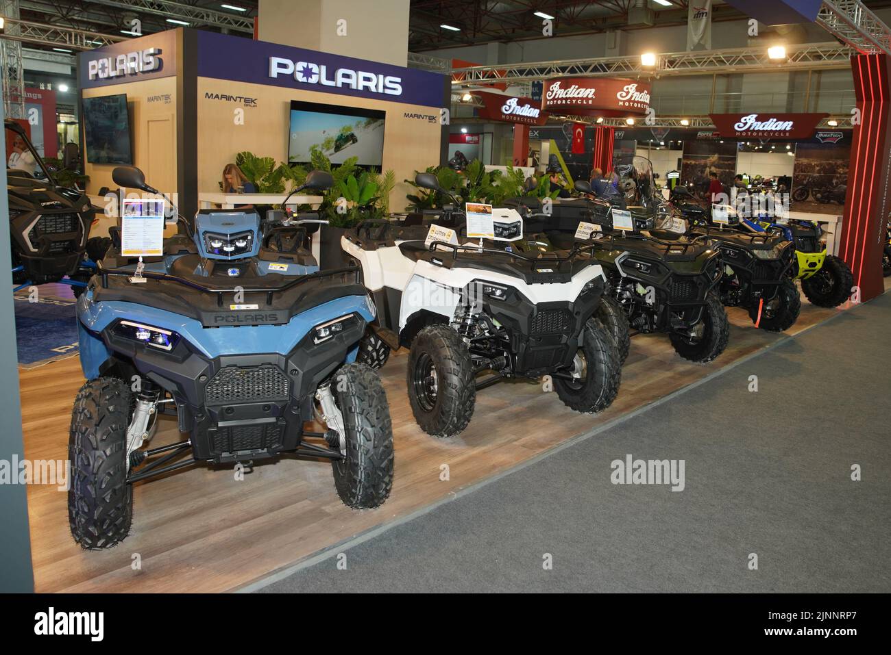 ISTANBUL, TURKEY APRIL 23, 2022 Polaris UTV on display at Motobike Expo in Istanbul