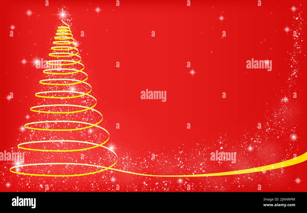 Christmas tree with glittery ribbon, red background Stock Vector Image