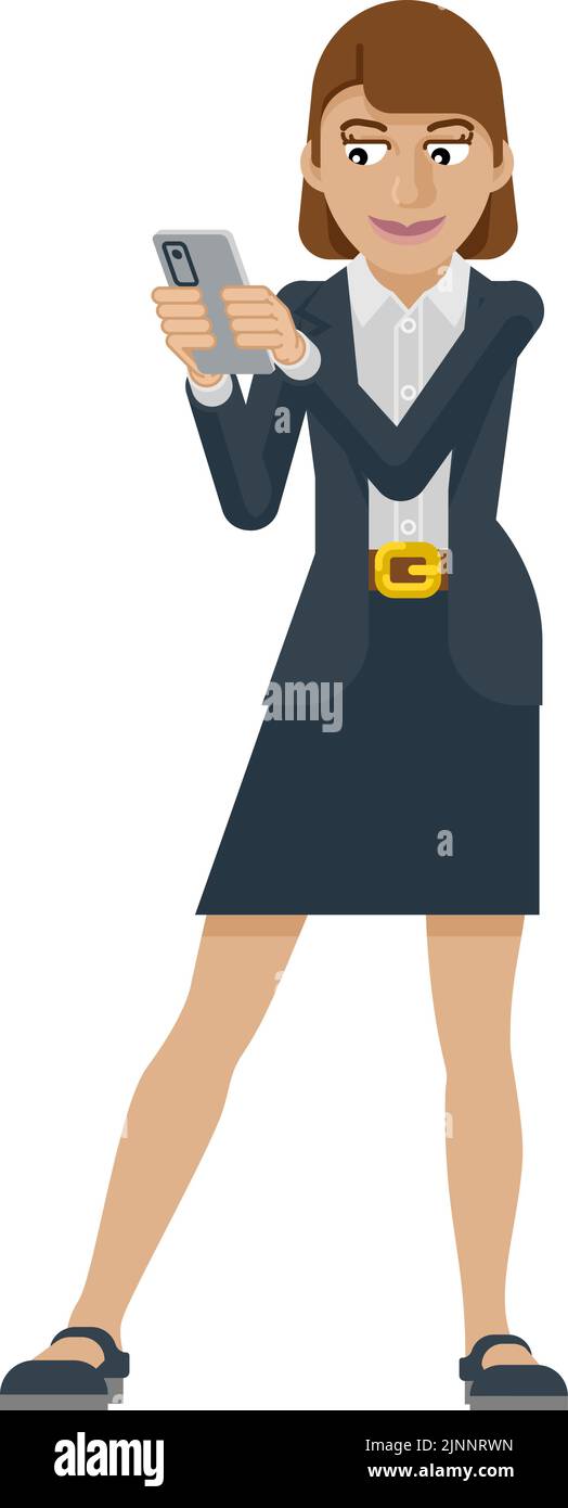 Business Woman Holding Phone Cartoon Mascot Stock Vector