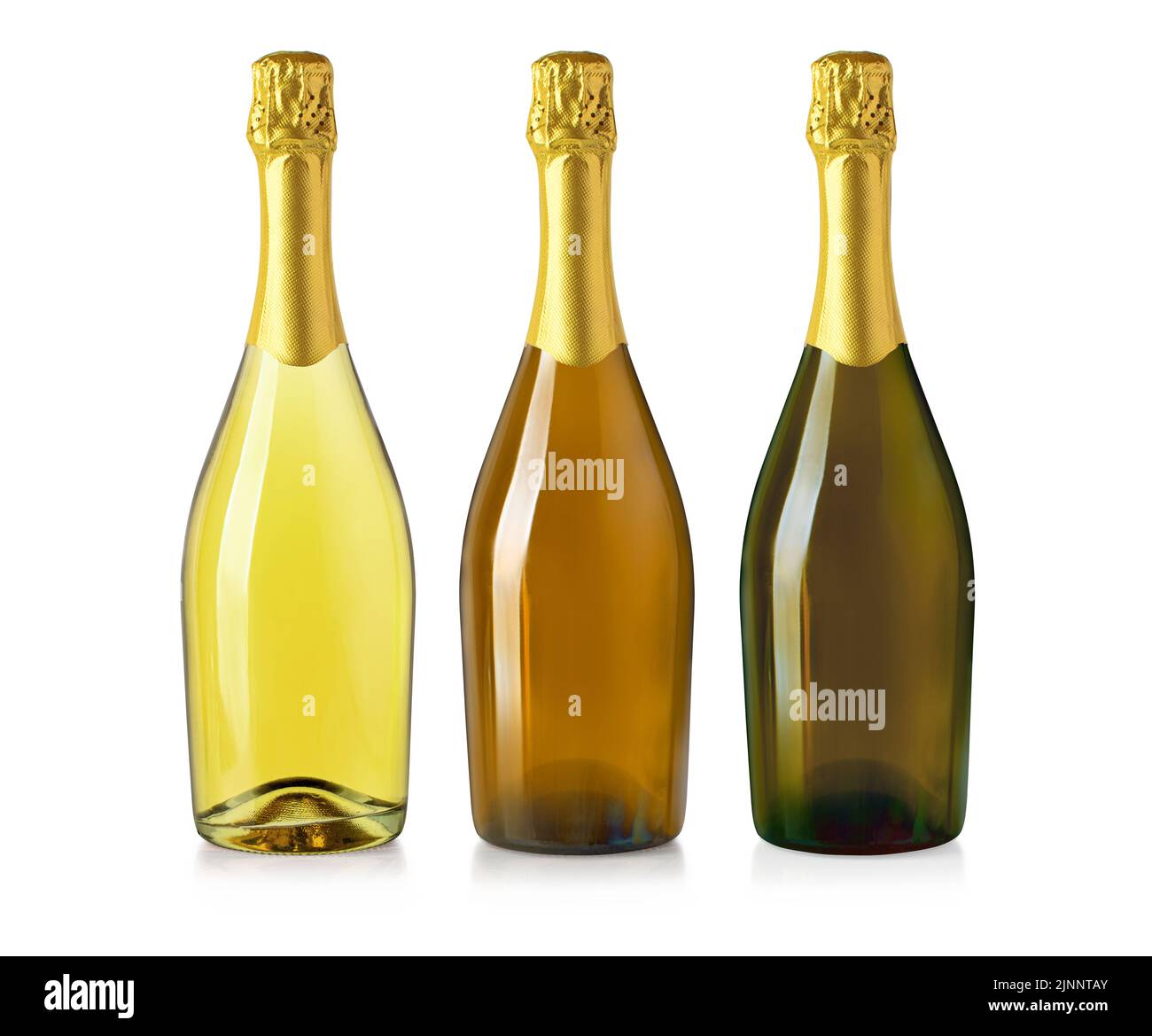 The collection of Sparkling wine glass bottles isolated on white, rose