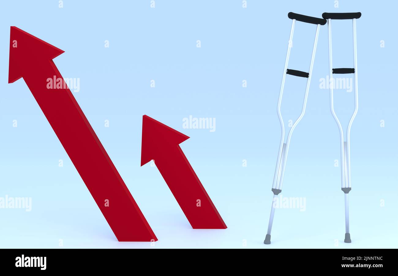 3DCG of realistic crutches and arrows, images of accidents and medical