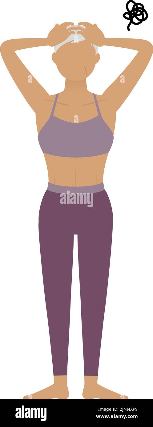 Gym instructor senia woman worrying with head in hands Stock Vector
