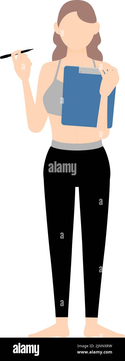 Gym Instructor Woman writing on clipboard Stock Vector