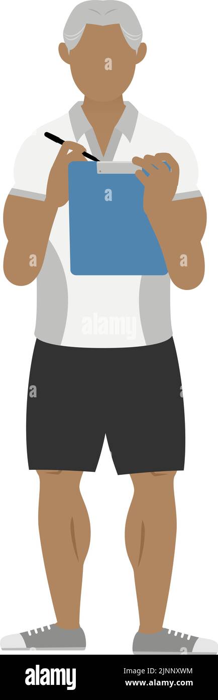 Gym instructor senia man pose, writing on board Stock Vector Image ...
