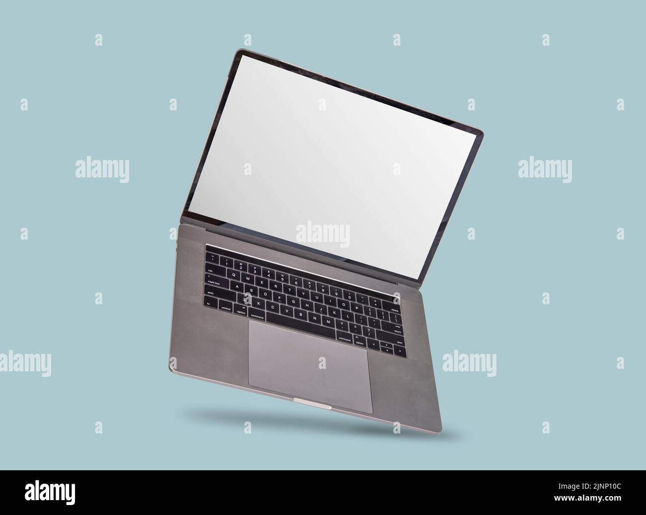 Empty laptop mockup with your copy space isolated on light background. Stock Photo