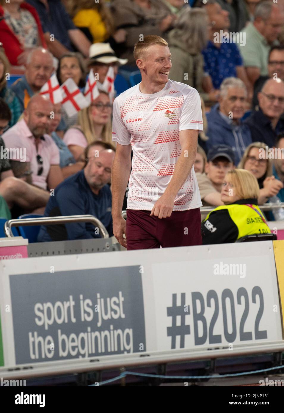 Adam Hague of England competing in the men’s pole vault final at the