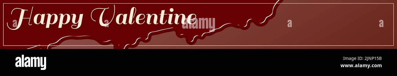 Valentine's Day banner, brown background with dripping chocolate, 728x90 Stock Vector