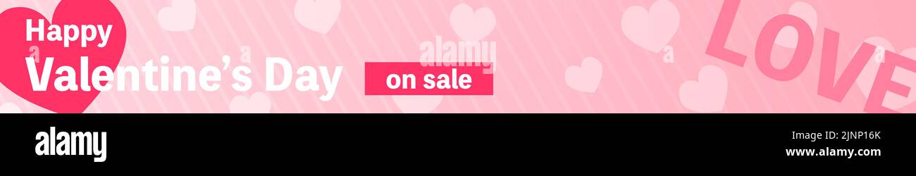 Valentine's Day Sale Banner, Pink Heart , 728x90 Stock Vector