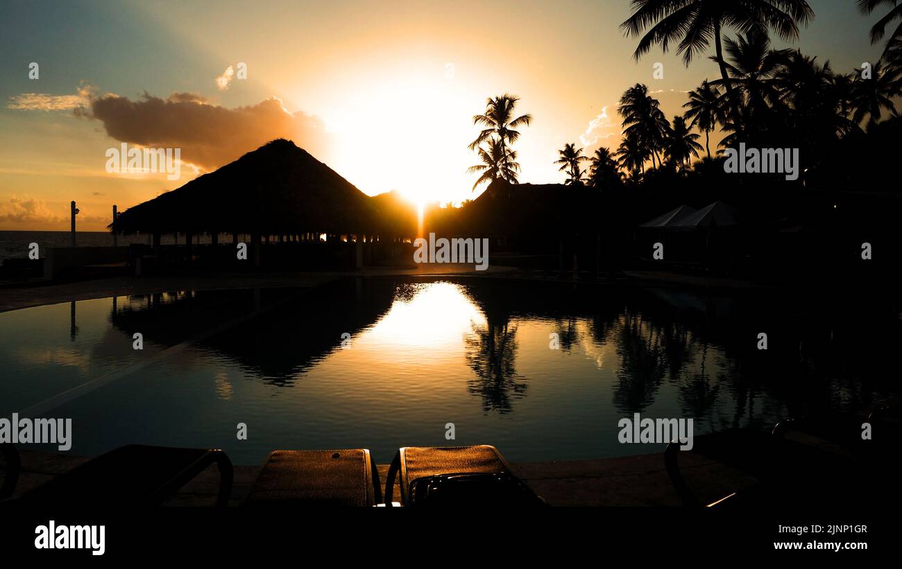 Sonnenuntergang mit Palmen Stock Photo