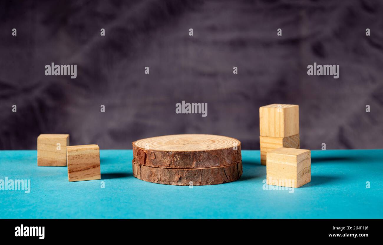 Wooden product display mockup with clean space for your design. Stock Photo