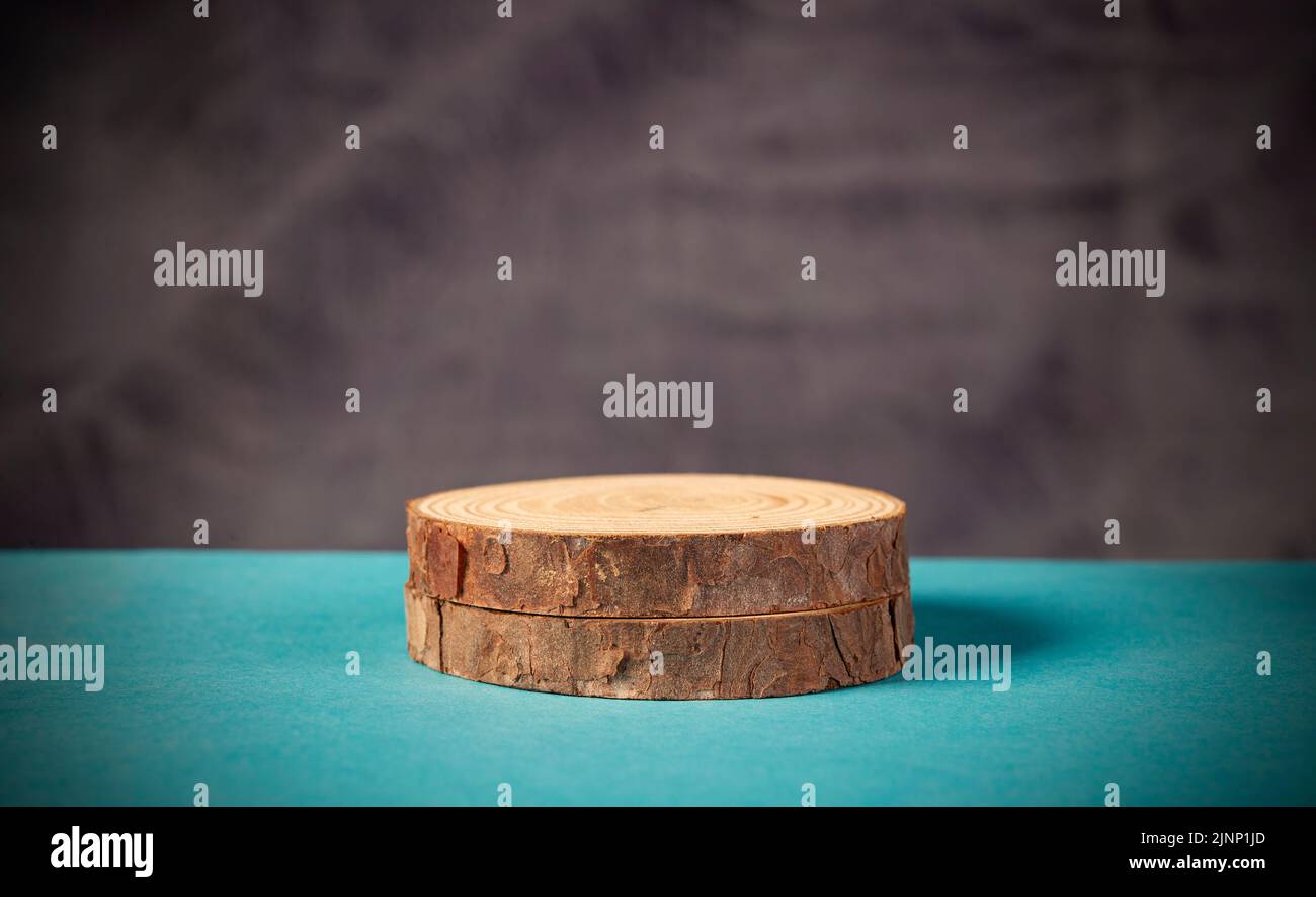 Wood Podium Isolated with copy for your product as mockup. Stock Photo