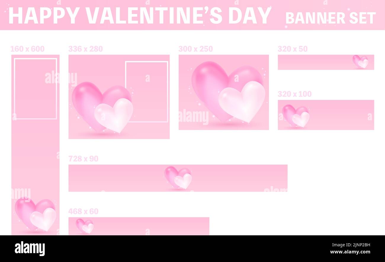Stylish 3D heart banner for Valentine's Day, copy space, Design Set Stock Vector