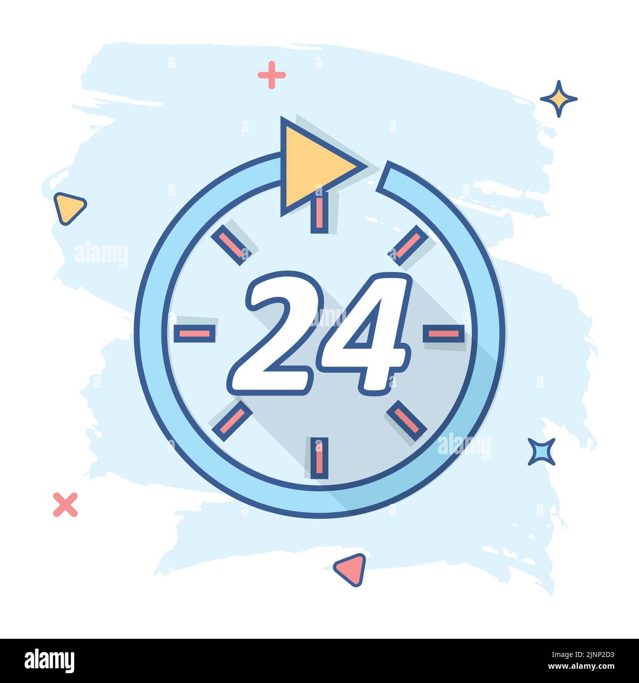 Vector cartoon time icon in comic style. 24 hours sign illustration ...