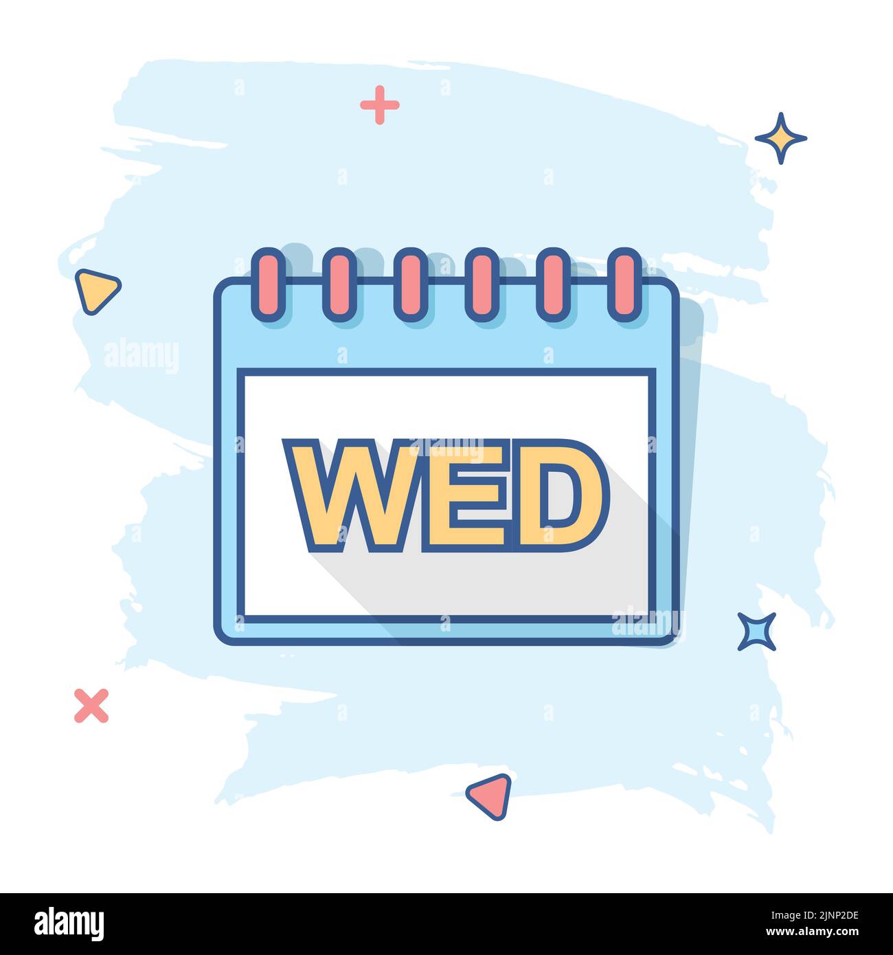 Vector cartoon wednesday calendar page icon in comic style. Calendar sign illustration pictogram. Wednesday agenda business splash effect concept. Stock Vector