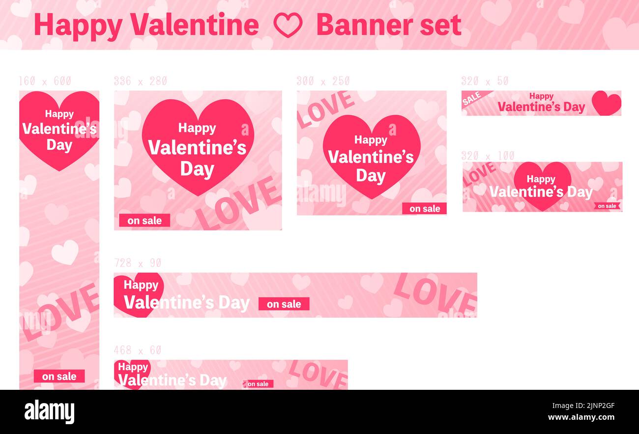 Valentine's Day Sale Banner, Pink Heart Design Set Stock Vector