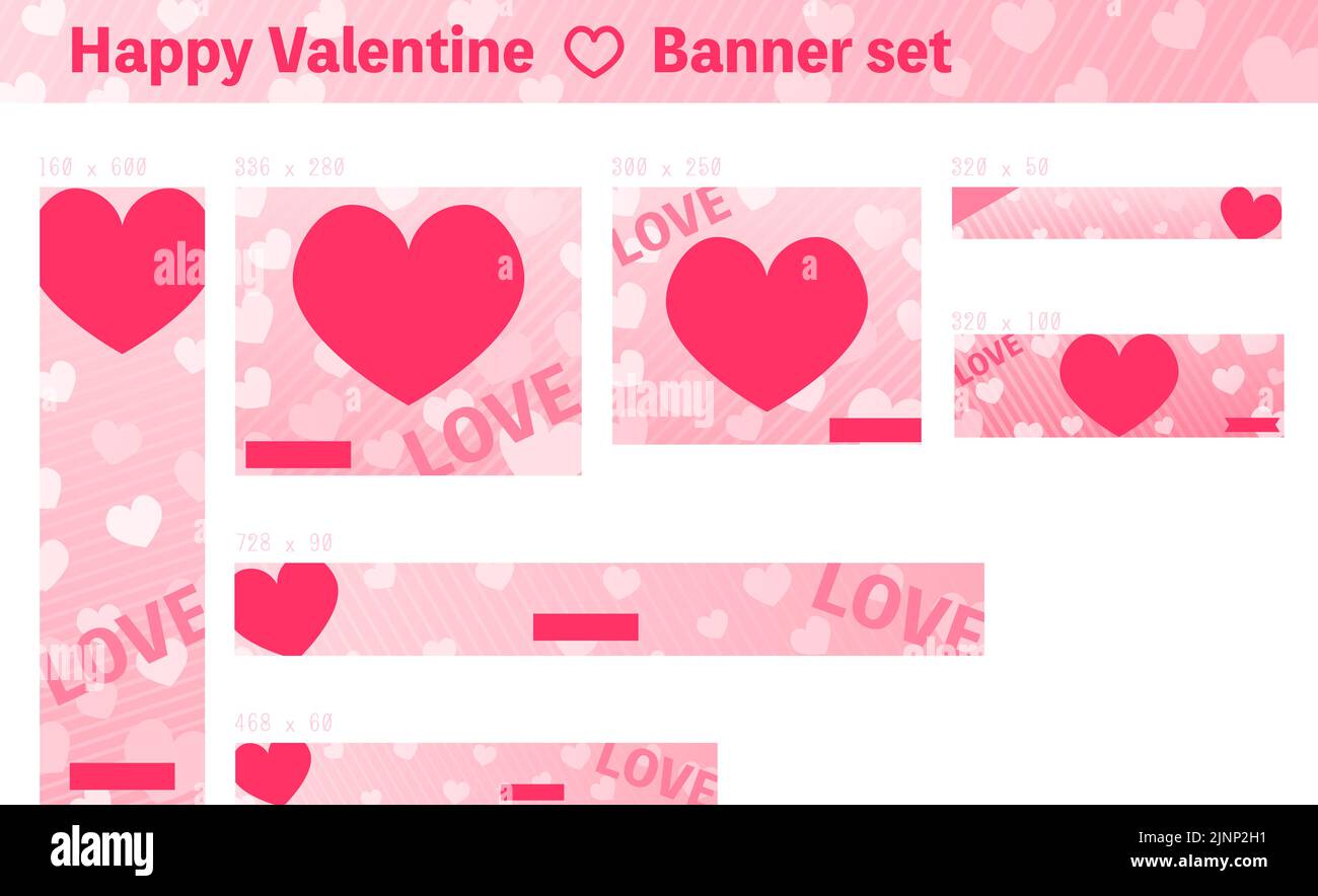 Valentine's Day Sale Banner, Pink Heart, copy space, Design Set Stock Vector