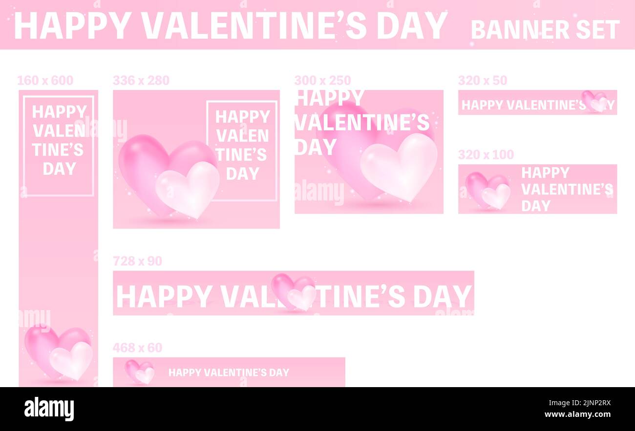 Stylish 3D Heart Valentine's Day Banner  Design Set Stock Vector