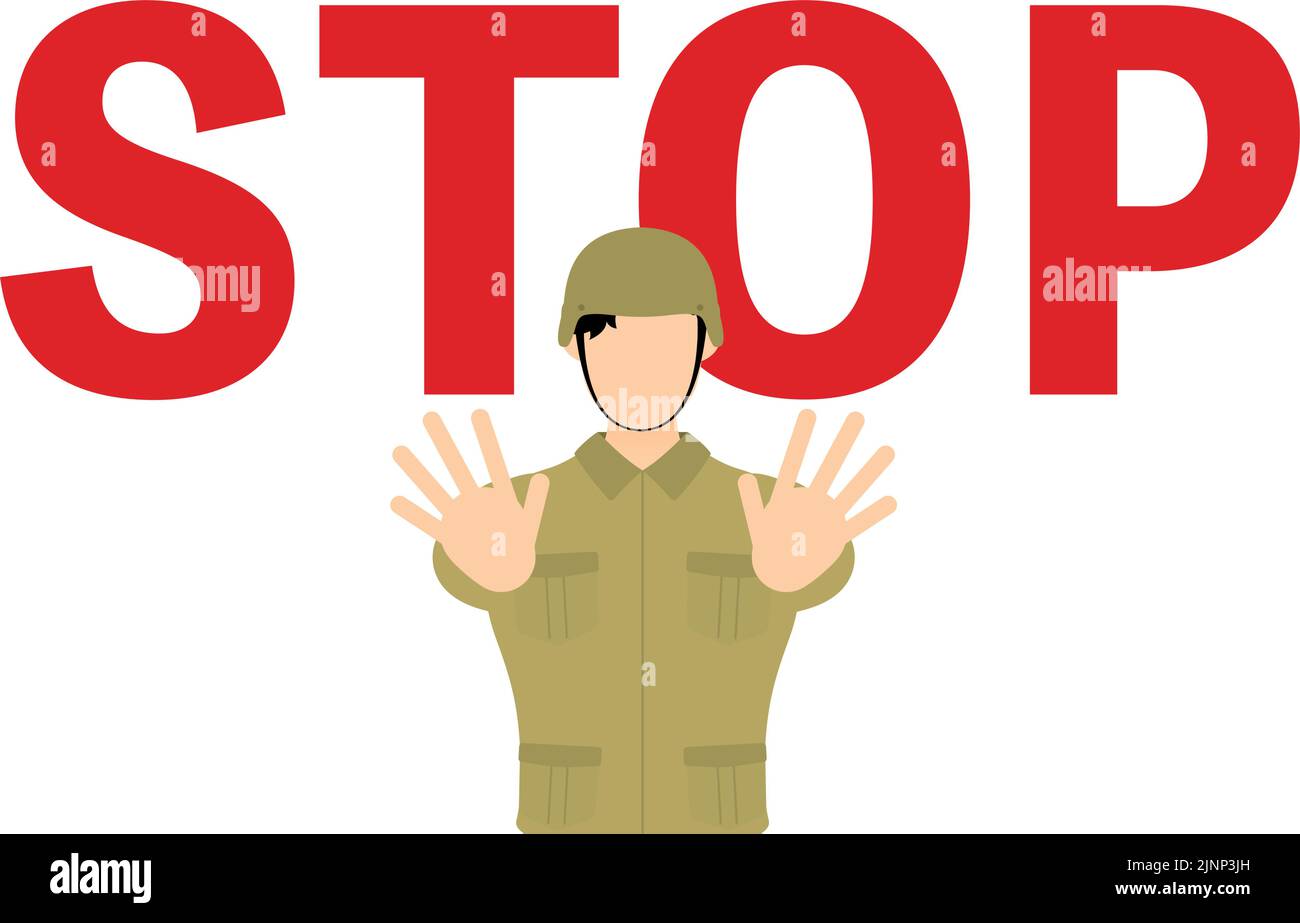 STOP, male soldier making a gesture of prohibition or restriction Stock Vector