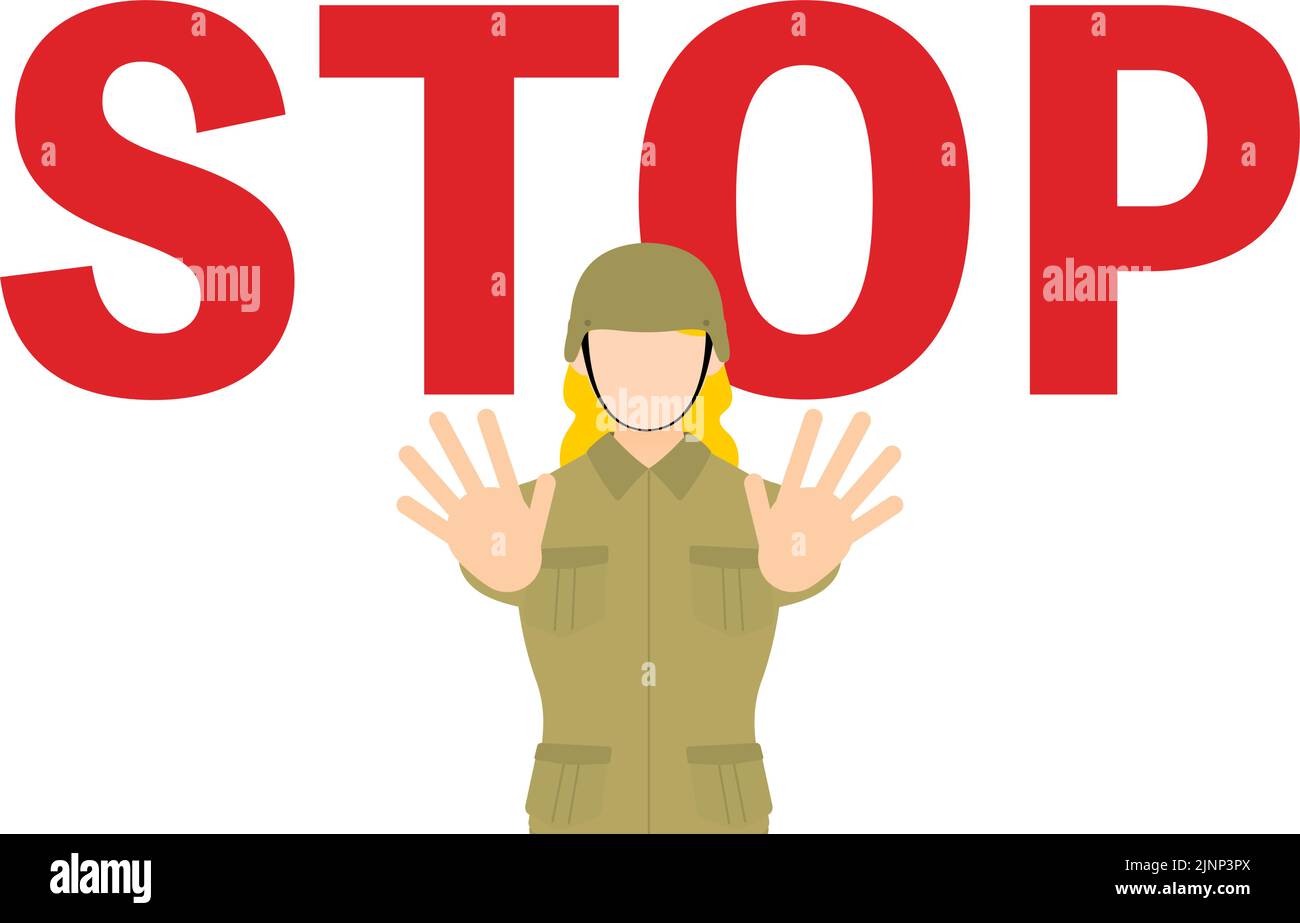 STOP, female soldier making a gesture of prohibition or restriction Stock Vector