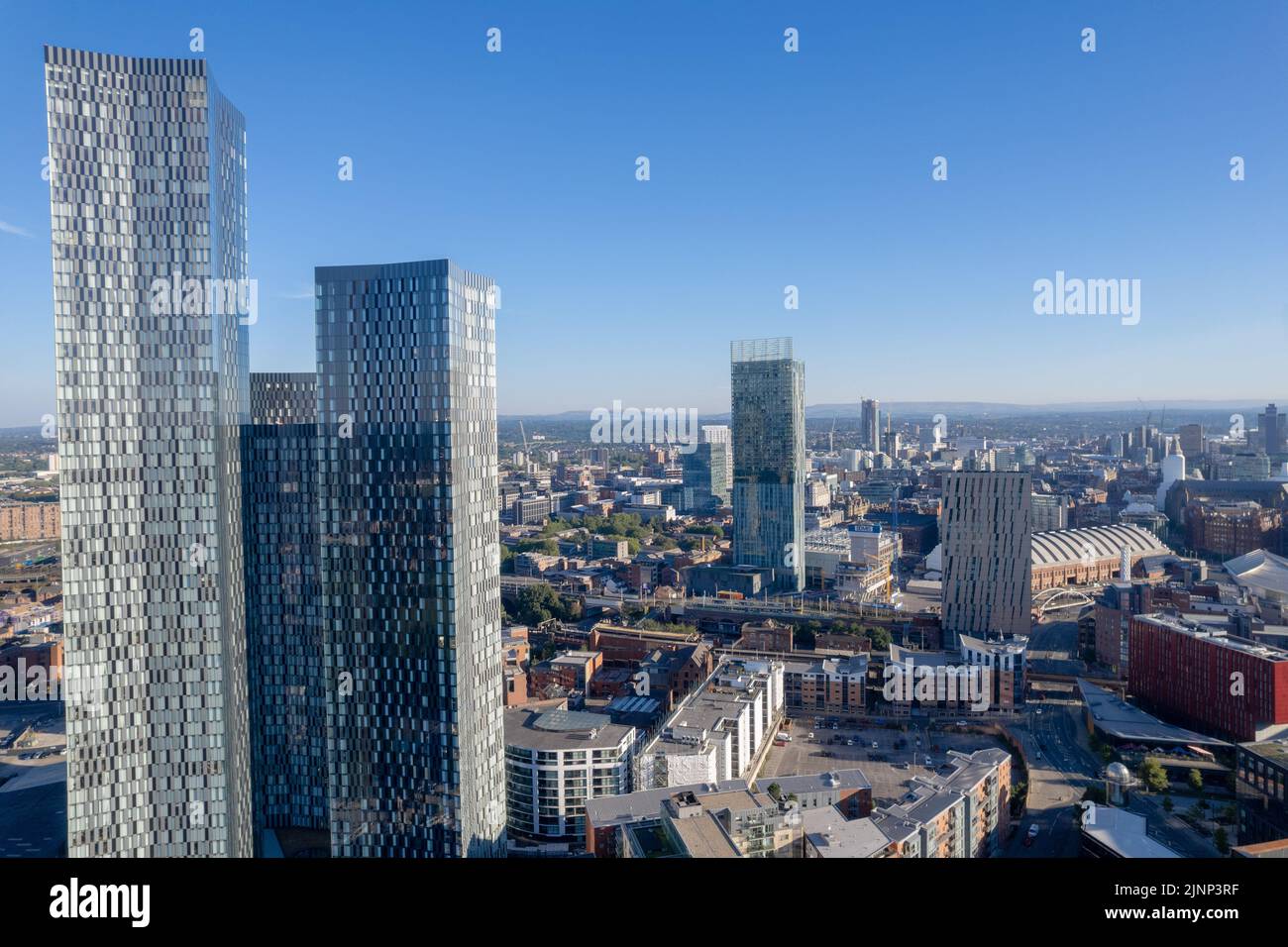 Manchester City Centre Drone Aerial View Above Building Work Skyline