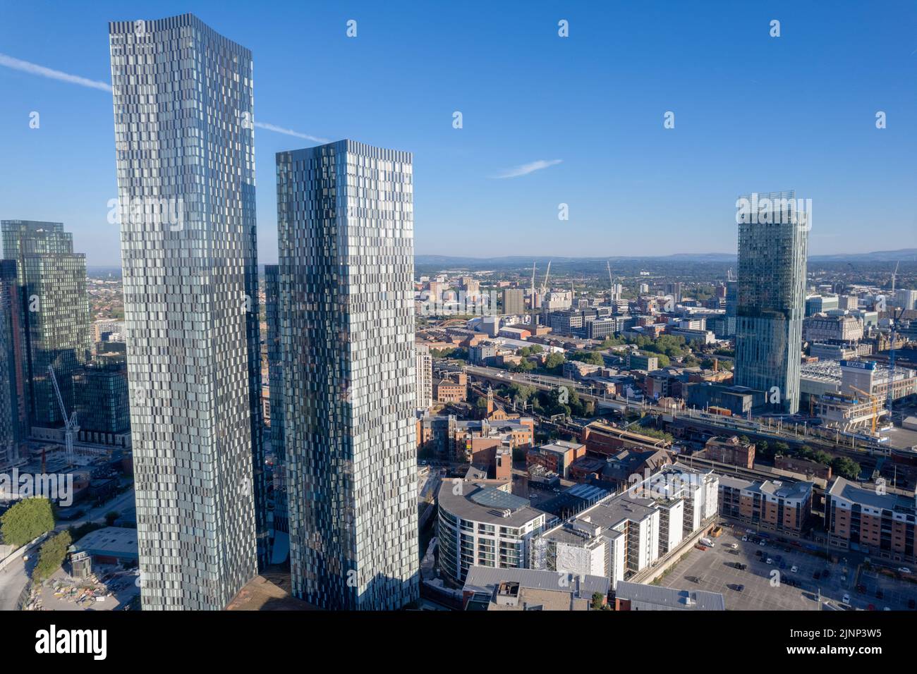 Manchester City Centre Drone Aerial View Above Building Work Skyline ...