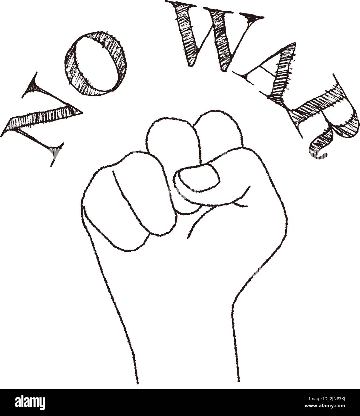 A message of 'No War' and a fist raised in opposition to war. Stock Vector