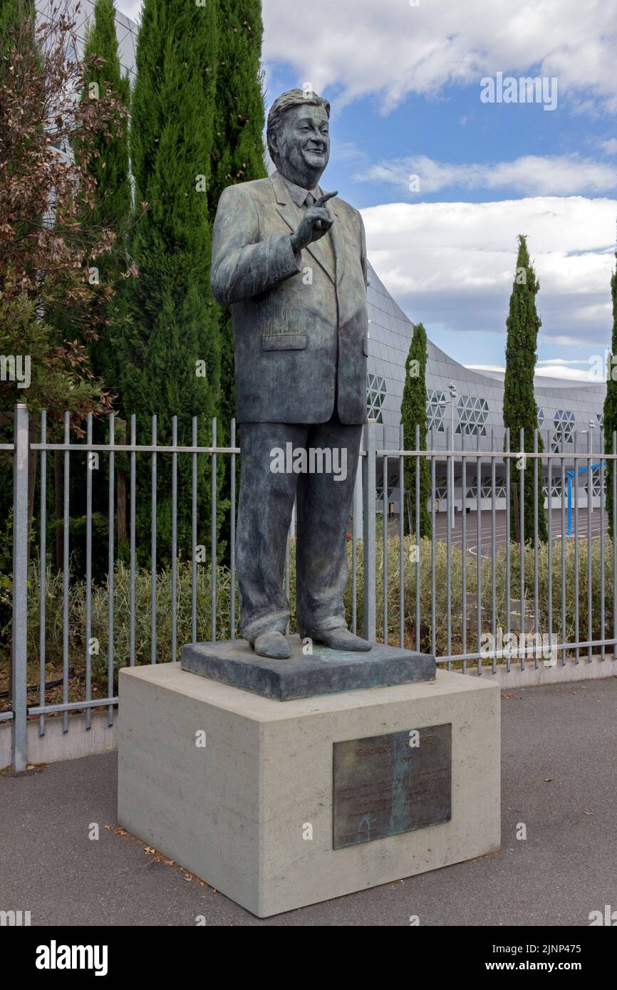 Sculpture by Georges Freche (1938-2010) who was mayor of Montpellier, in front of the high school that bears his name. Odysseum district. Montpellier, Occitanie, France Stock Photo