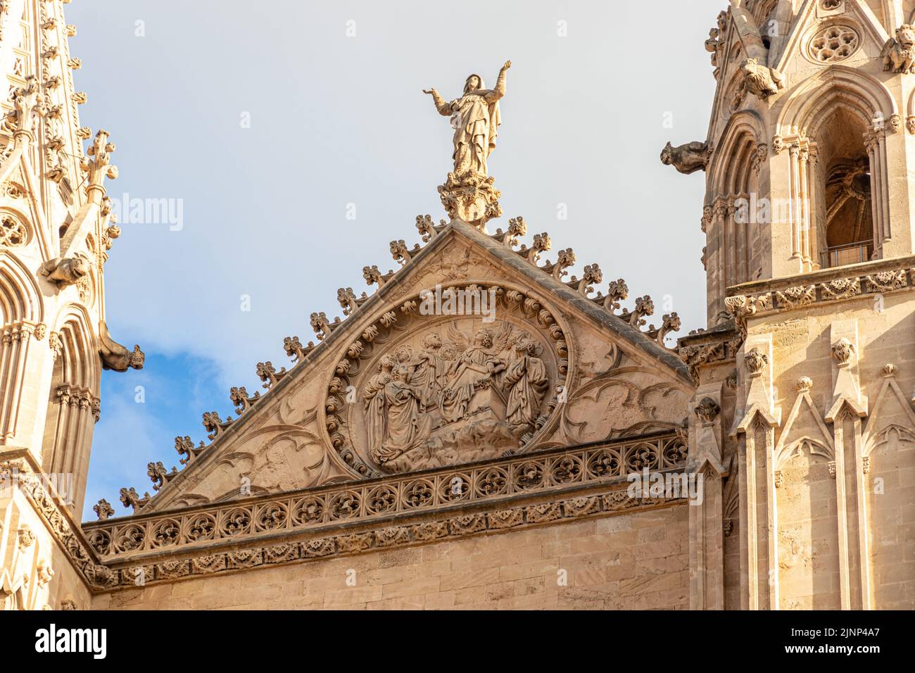 Palma de Mallorca, Spain. Detail of the Portal Mayor facade of the Gothic Cathedral of Santa Maria Stock Photo