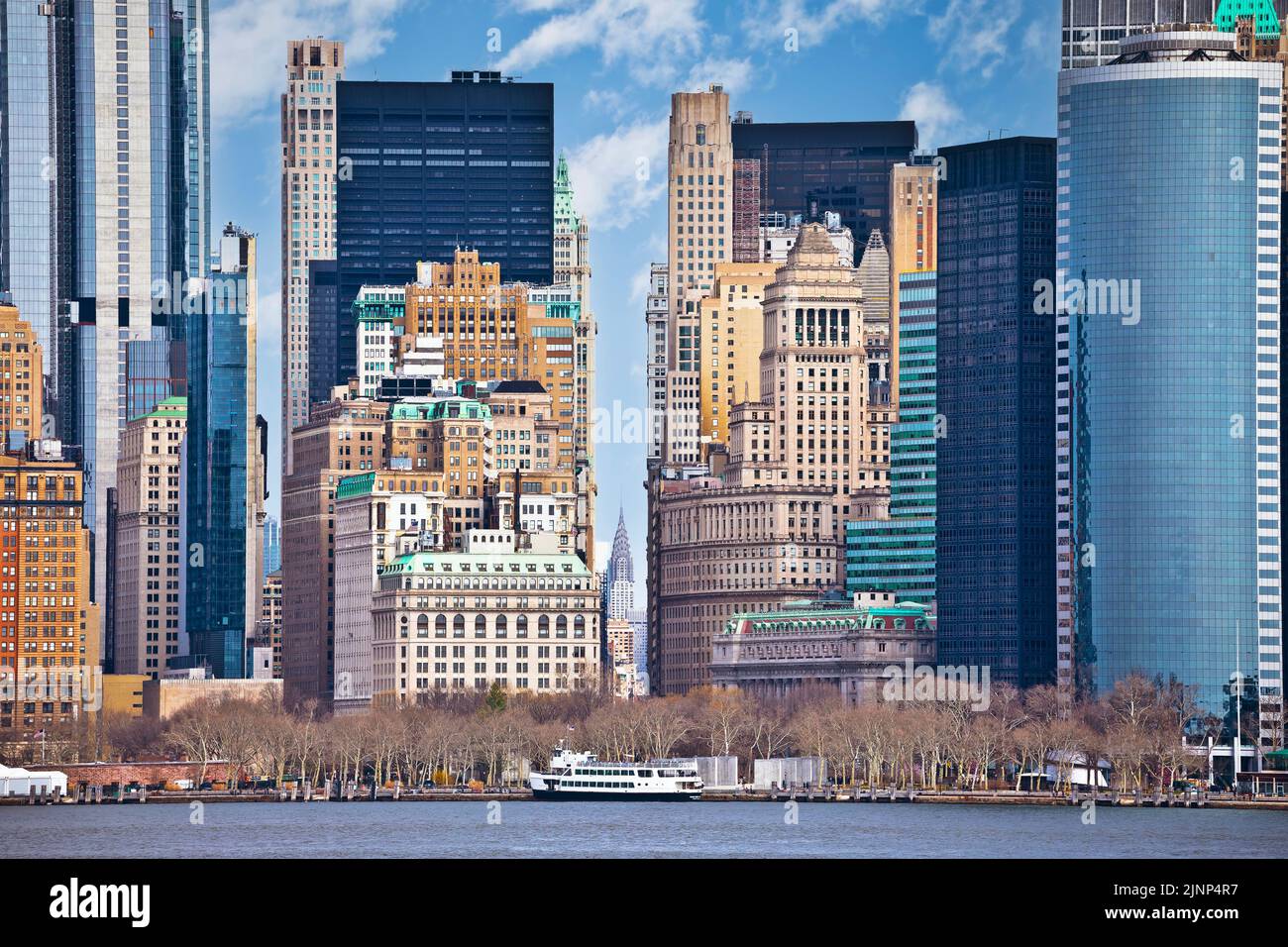 New York City downtown dense skyline view, United States of America Stock Photo