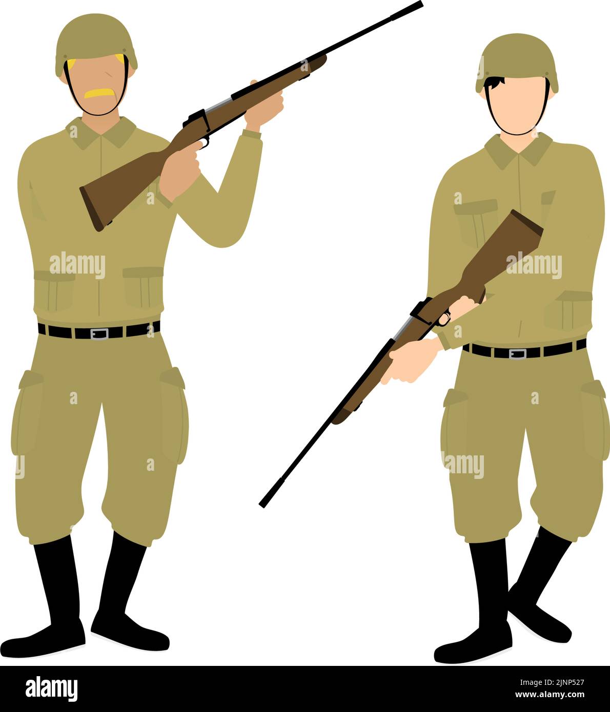 Pair of male soldiers holding rifles, war and savage game Stock Vector ...
