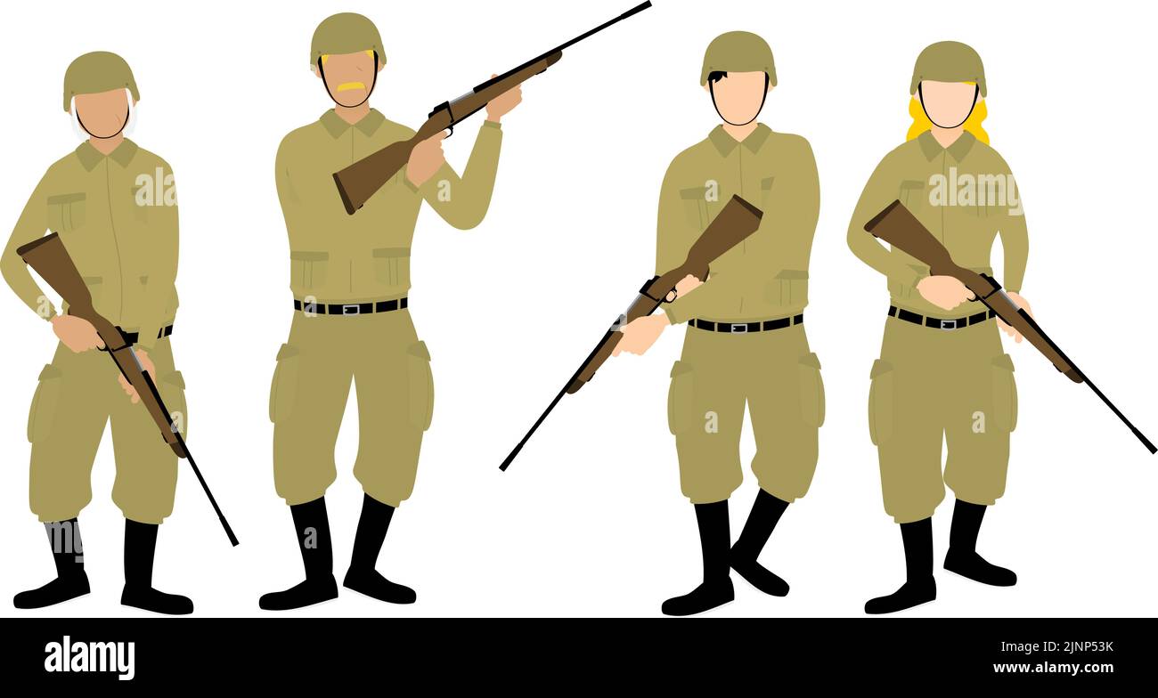 Soldiers holding rifles, war and savage games Stock Vector