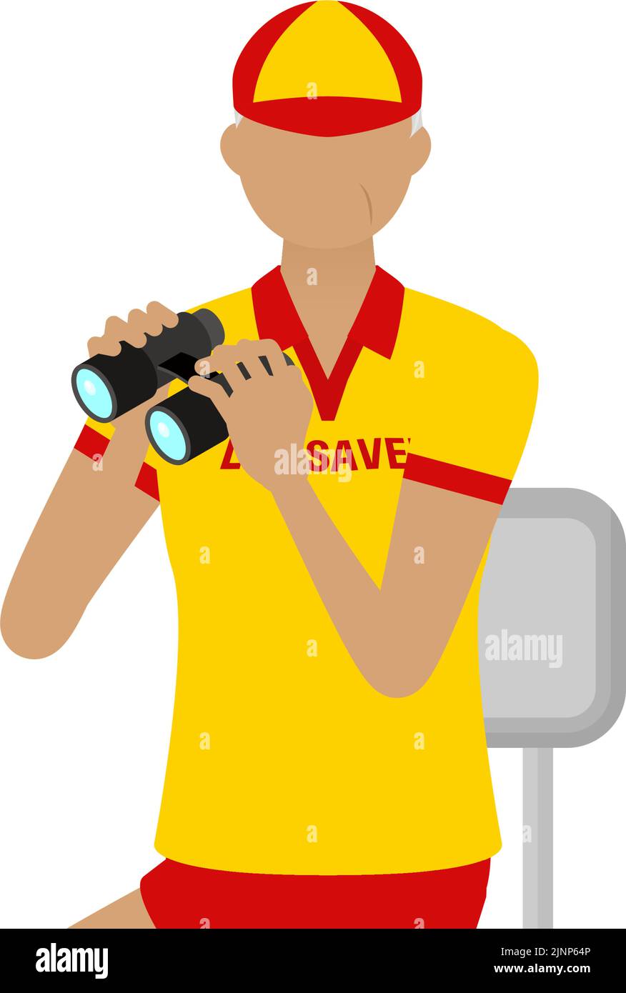 Senior Female lifesavers in poses, Check for safety with binoculars from a watchtower Stock Vector