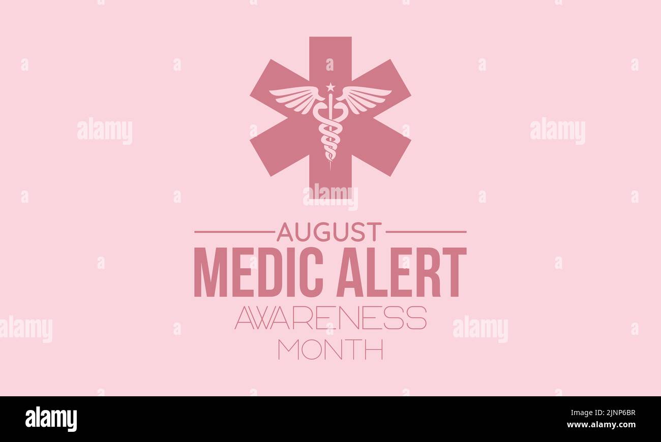 Medic Alert awareness month calligraphic banner design on pink background. Script lettering banner, poster, card concept idea. Health awareness vector Stock Vector