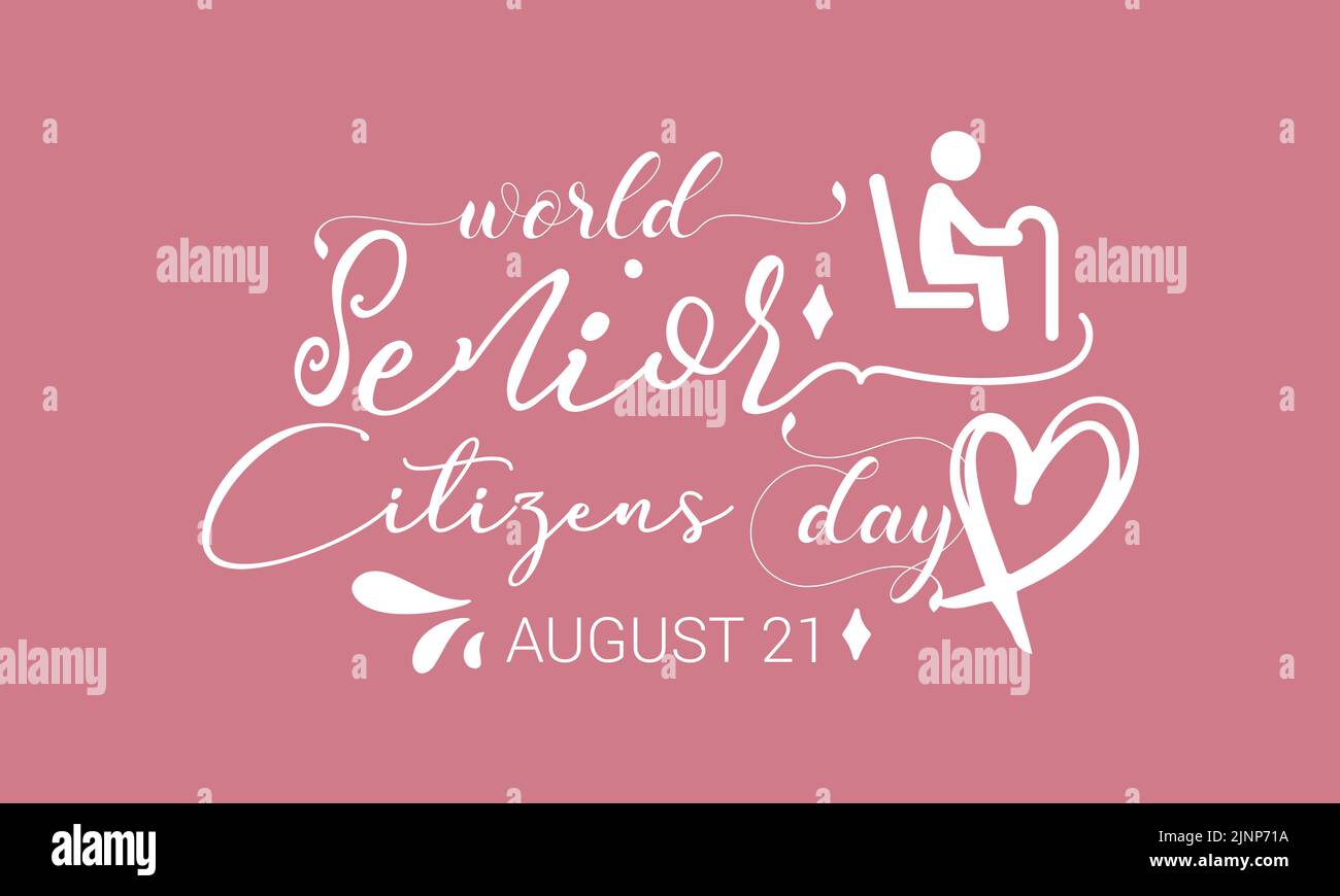 World Senior Citizens Day calligraphic banner design on pink background. Script lettering banner, poster, card concept idea. Shiny awareness vector te Stock Vector