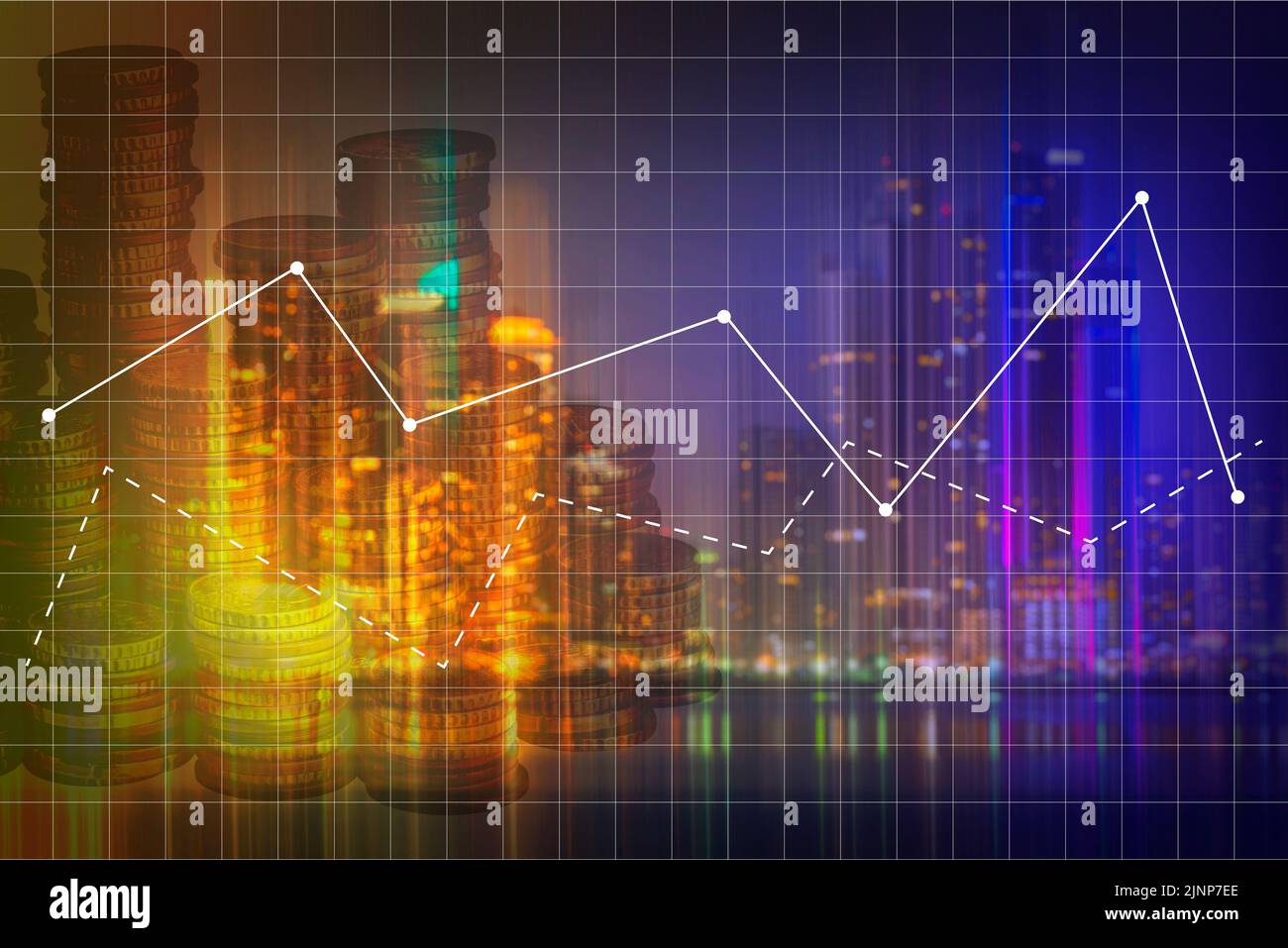 Stock charts on the background of skyscrapers. Financial system concept - stock photo Stock Photo