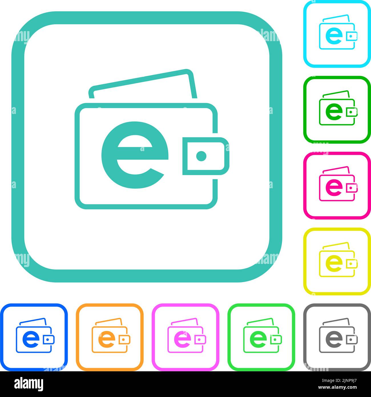 Electronic wallet outline vivid colored flat icons in curved borders on ...